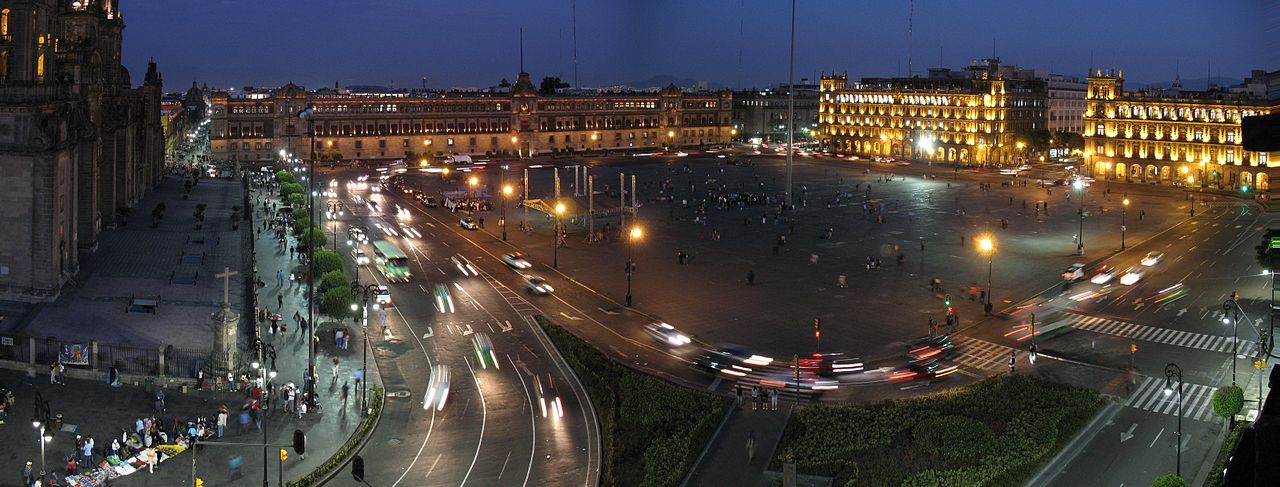 Zocalo Mexico City panorama at nightfall