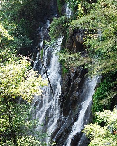 View of Velo de Novia Waterfall in Velo de Novia Park in Valle de Bravo, Mexico