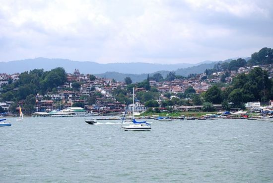 Panoramic of Valle de Bravo Mexico from Lake Valle de Bravo