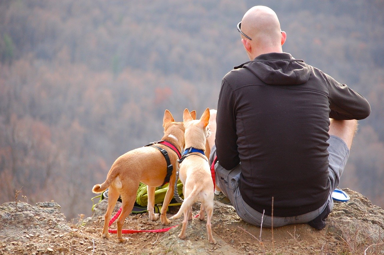 man with pets